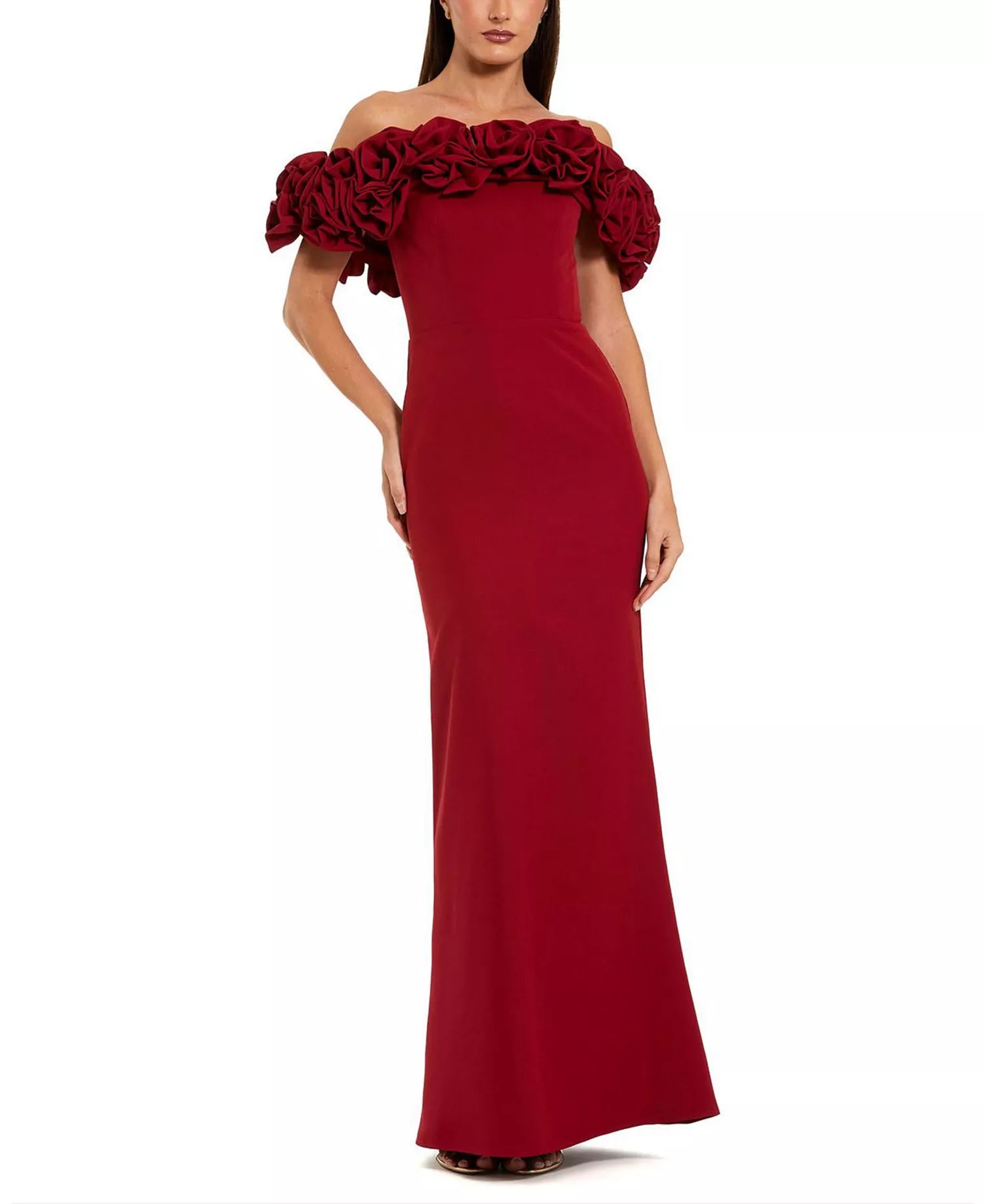 Glamorous Mermaid Off the Shoulder Ruffled Flower Floor Length For Adults Prom Dress