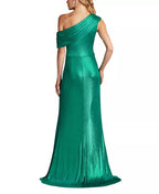 Glamorous Mermaid One Shoulder Draped Sleeve Ruched Back Train Floor Length Hot Sale Prom Dress