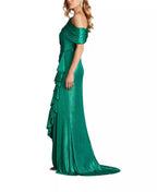 Glamorous Mermaid One Shoulder Draped Sleeve Ruched Back Train Floor Length Hot Sale Prom Dress