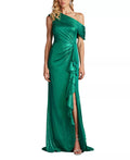 Glamorous Mermaid One Shoulder Draped Sleeve Ruched Back Train Floor Length Hot Sale Prom Dress