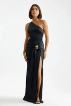 Glamorous Mermaid One-Shoulder Sleeveless Cutout Cross Back Slit Floor Length Prom Dress