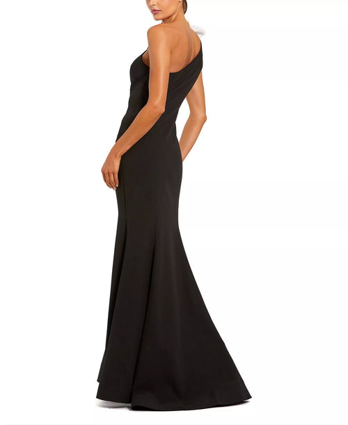 Robe de bal sirène glamour asymétrique sans manches avec accent floral longueur ras du sol pour femme