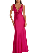 Glamorous Mermaid Plunging V Neck Sleeveless Bow Detail Open Back Floor Length Evening Dress