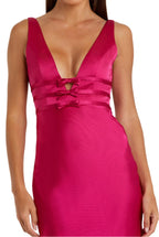 Glamorous Mermaid Plunging V Neck Sleeveless Bow Detail Open Back Floor Length Evening Dress