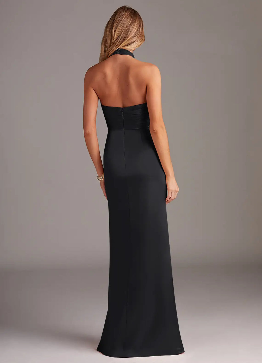 Glamorous Mermaid Satin Halter Neck Sleeveless Open Back Floor Length Bridesmaid Dress