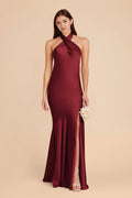 Glamorous Mermaid Satin Halter Neck Sleeveless Open Back Floor Length Bridesmaid Dresses