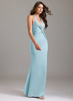 Glamorous Mermaid Satin Halter Neck Sleeveless Tie Back Floor Length Bridesmaid Dress
