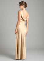 Glamorous Mermaid Satin One Shoulder Flutter Sleeve Open Back Floor Length Bridesmaid Dress