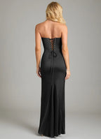 Glamorous Mermaid Satin Strapless Halter Tie Lace Up Back Floor Length Bridesmaid Dress