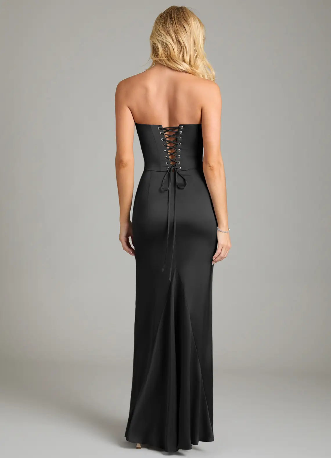 Glamorous Mermaid Satin Strapless Halter Tie Lace Up Back Floor Length Bridesmaid Dress