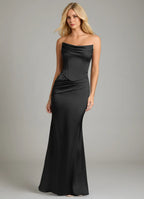 Glamorous Mermaid Satin Strapless Halter Tie Lace Up Back Floor Length Bridesmaid Dress