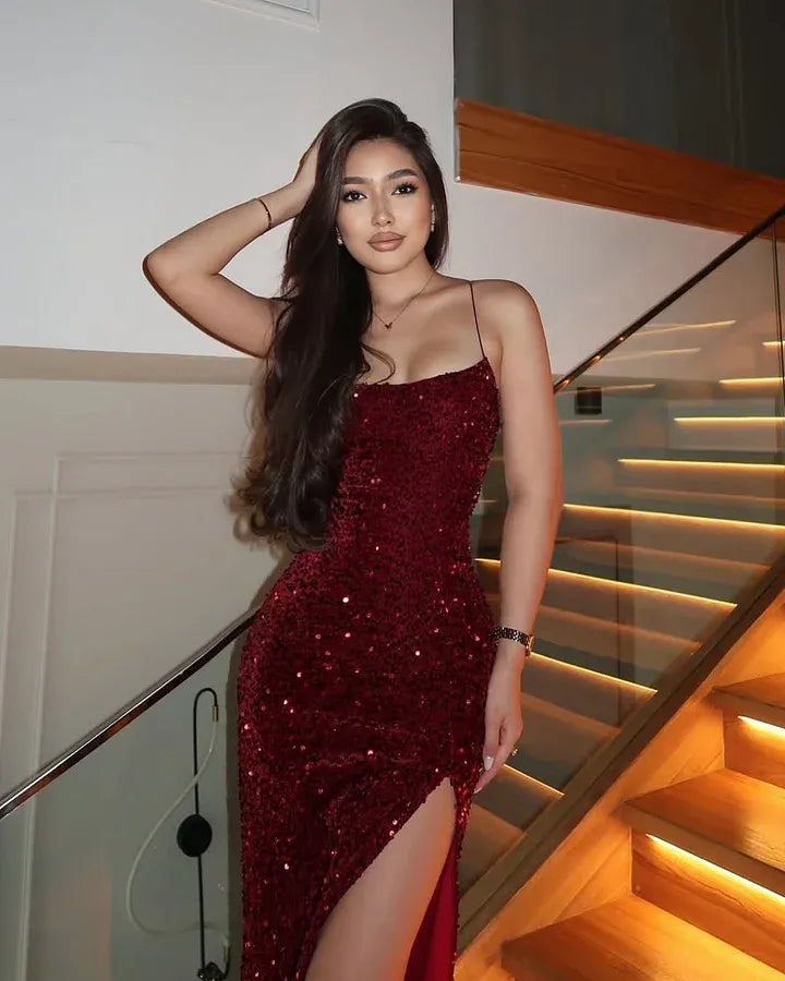 Mermaid Spaghetti Strap Backless Maxi Dress With Slit