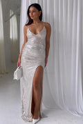 Mermaid Spaghetti Strap Crisscross Backless Maxi Dress With Slit