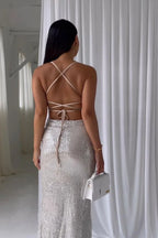 Mermaid Spaghetti Strap Crisscross Backless Maxi Dress With Slit