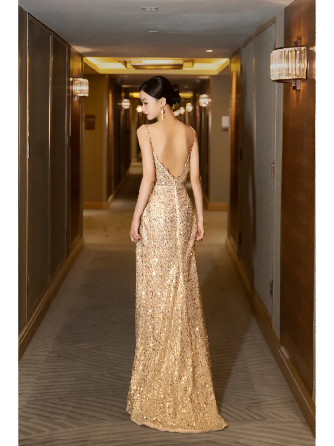 Mermaid Spaghetti Strap Low Back High Slit Floor-Length Evening Gown