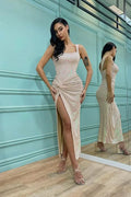 Mermaid Square Neck Ruched Twist Detail Maxi Dress With Slit