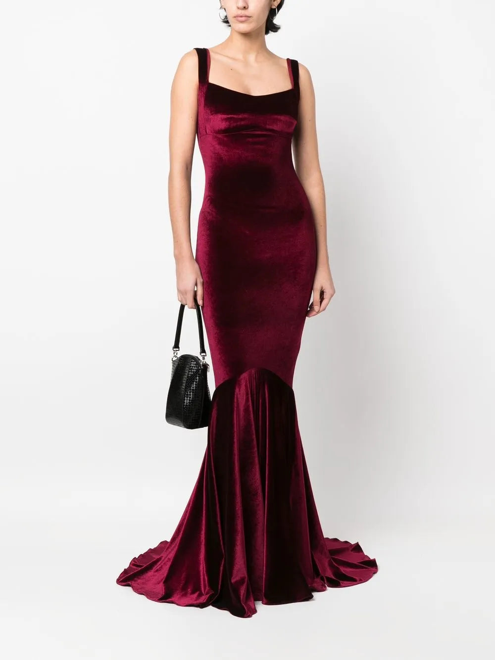Glamorous Mermaid Square Neck Sleeveless Zipper Back Train Floor Length Prom Dress