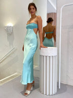 Mermaid Straight Neck Spaghetti Strap Cutout Open Back Floor-Length Maxi Dress