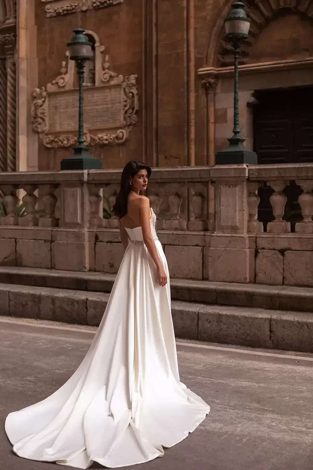 Glamorous Mermaid Strapless Beaded High Slit Back Long Length Wedding Dress