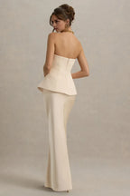 Glamorous Mermaid Strapless Sleeveless Peplum Waist Floor Length Evening Dress