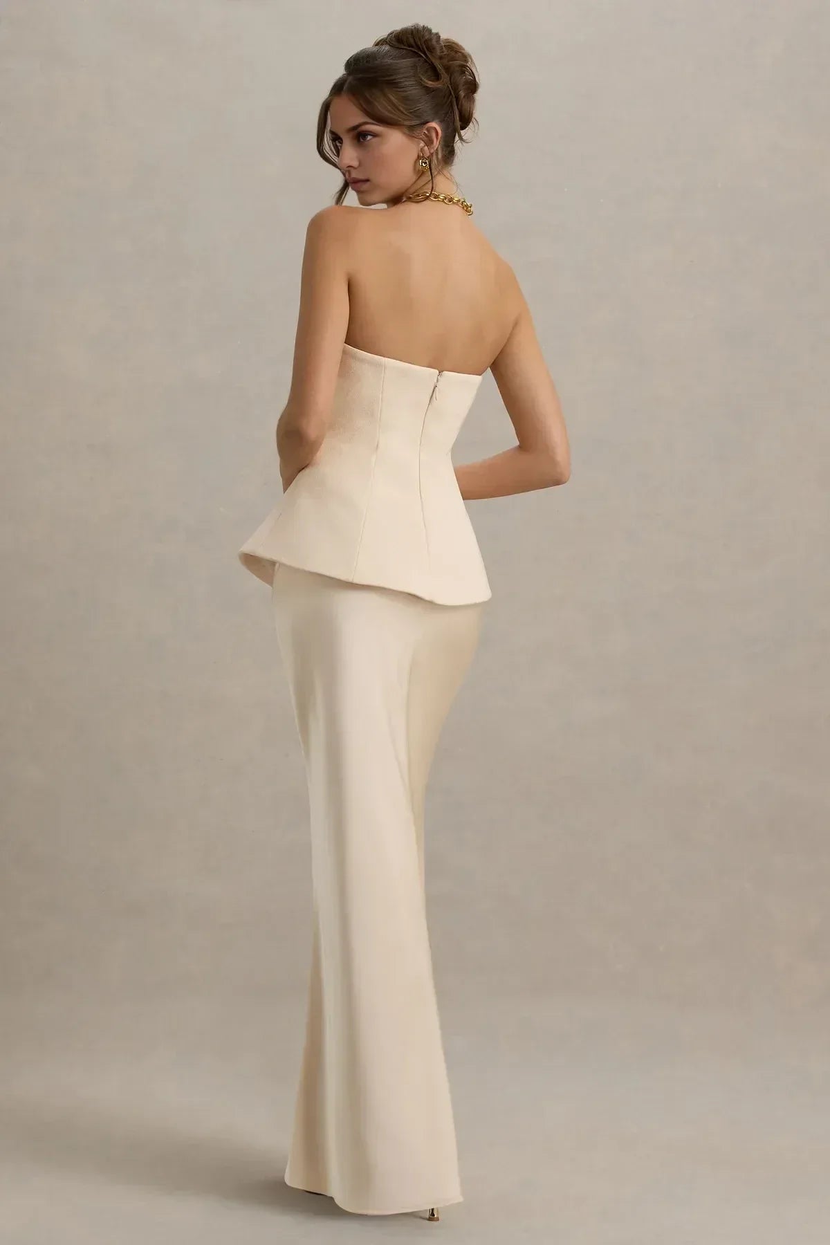 Glamorous Mermaid Strapless Sleeveless Peplum Waist Floor Length Evening Dress