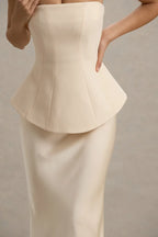 Glamorous Mermaid Strapless Sleeveless Peplum Waist Floor Length Evening Dress