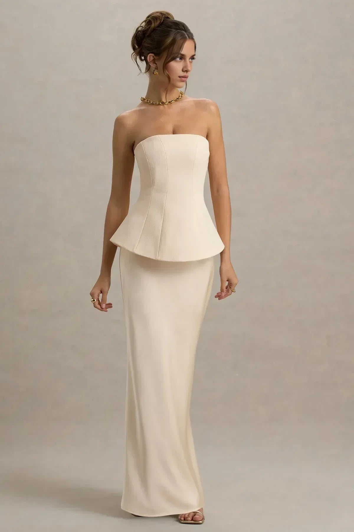 Glamorous Mermaid Strapless Sleeveless Peplum Waist Floor Length Evening Dress