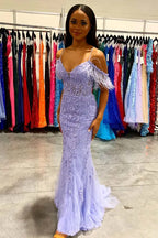 Mermaid V Neck Cold Shoulder Maxi Prom Dress