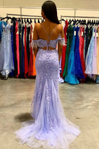 Mermaid V Neck Cold Shoulder Maxi Prom Dress
