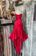 Mermaid V Neck Sleeveless High Low Prom Dress