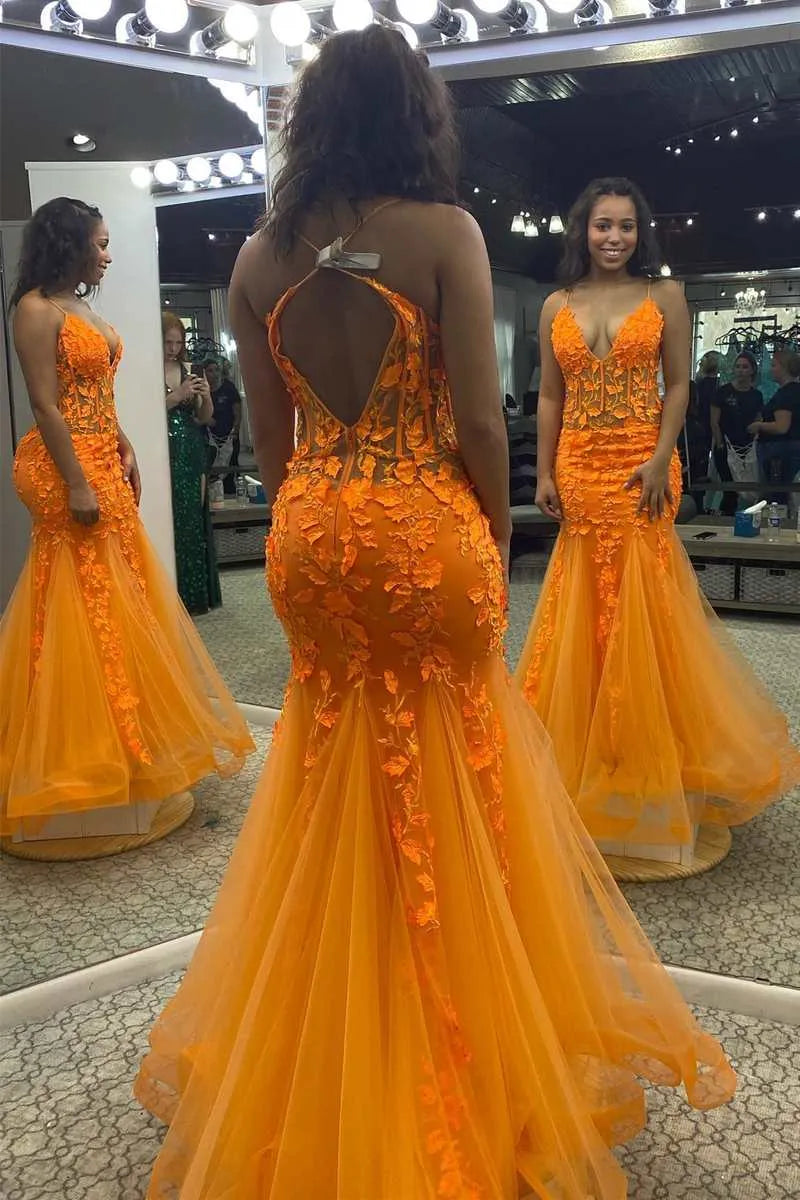 Mermaid V Neck Sleeveless Maxi Prom Dress
