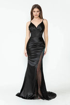 Glamorous Mermaid V-Neck Spaghetti Strap Open Back Floor Length Prom Dress