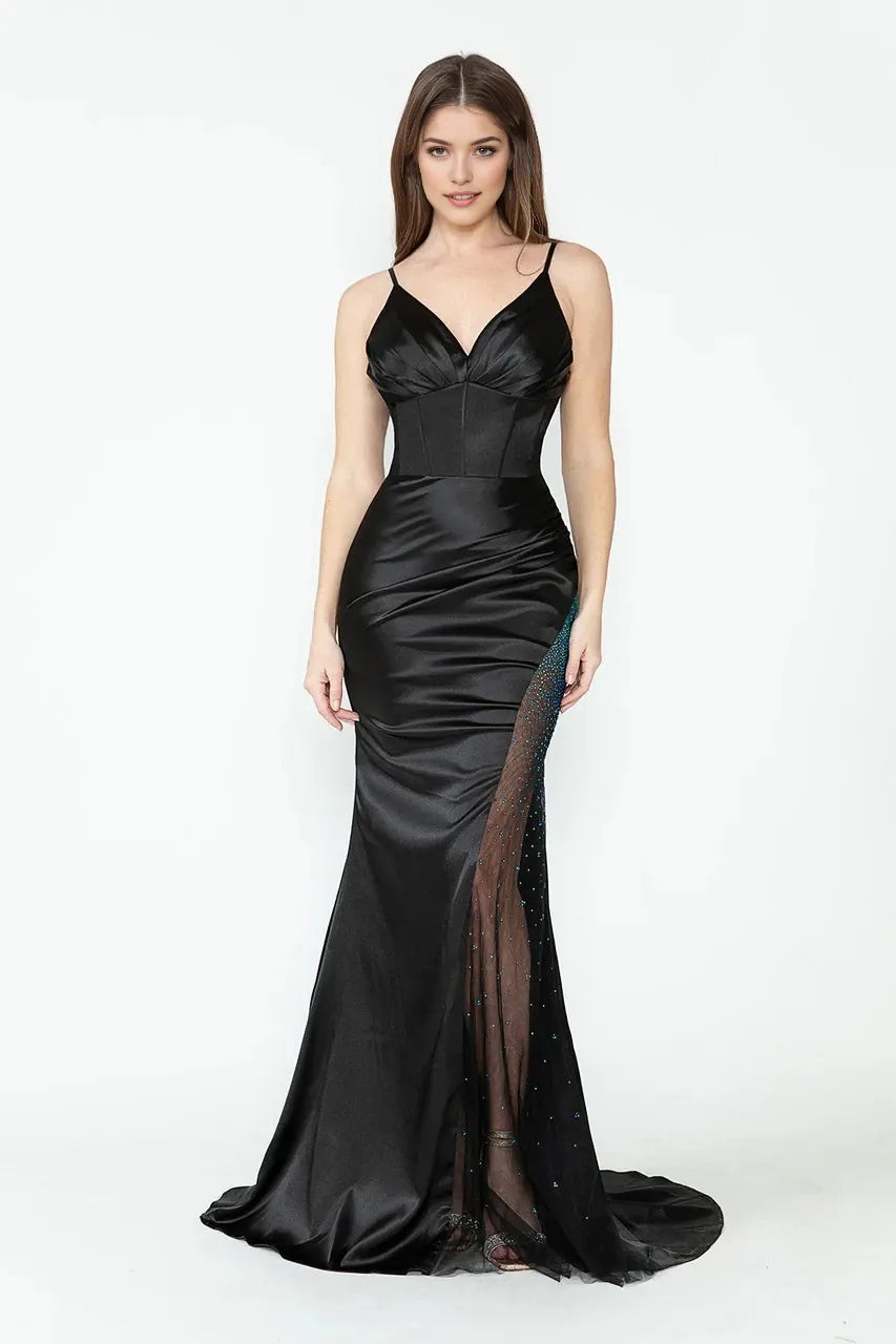 Glamorous Mermaid V-Neck Spaghetti Strap Open Back Floor Length Prom Dress