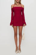 Glamorous Off Shoulder Long Sleeve Tie Back Short Length Homecoming Dress