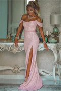 Off-the-Shoulder High Slit Mermaid Maxi Dress with Train