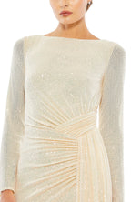 Glamorous Sheath Boat Neck Long Sleeve Zipper Back Floor Length Evening Dress