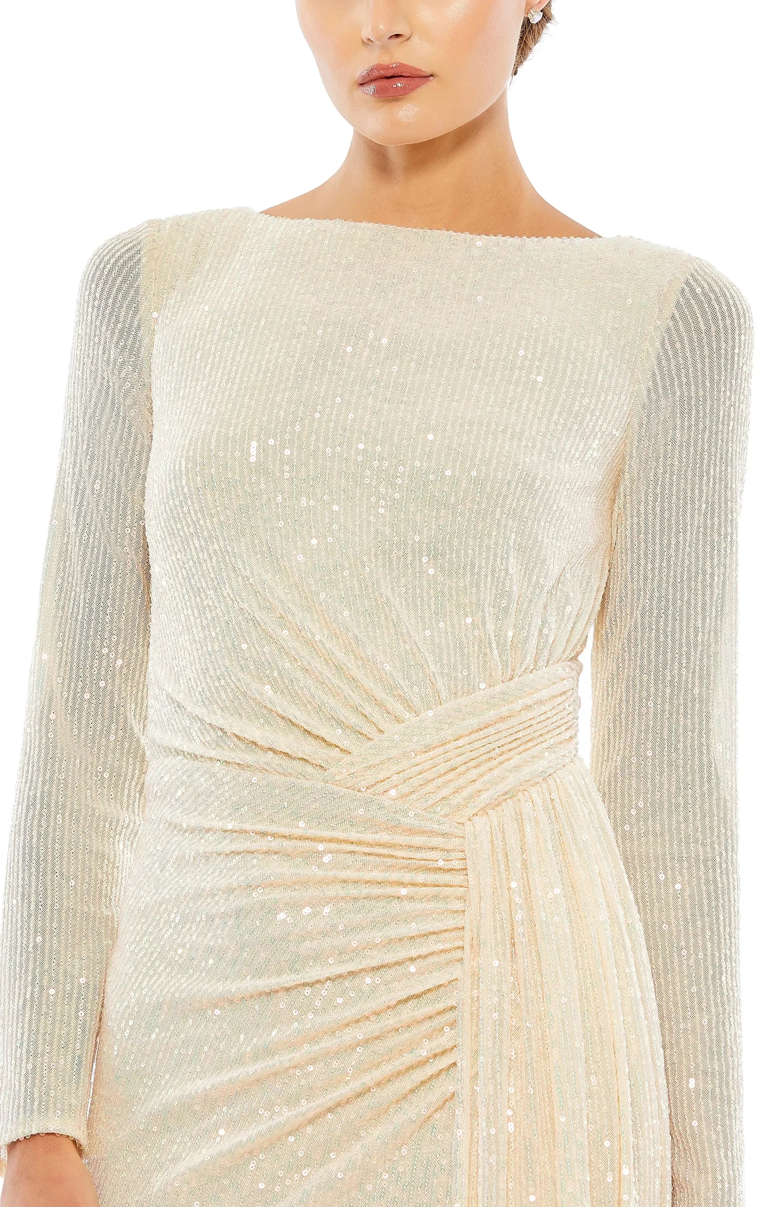 Glamorous Sheath Boat Neck Long Sleeve Zipper Back Floor Length Evening Dress
