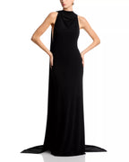 Glamorous Sheath Cowl Halter Neck Sleeveless Train Back Floor Length For Adults Prom Dress