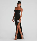 Glamorous Sheath Cowl Neck Spaghetti Strap Open Back Floor Length Prom Dress