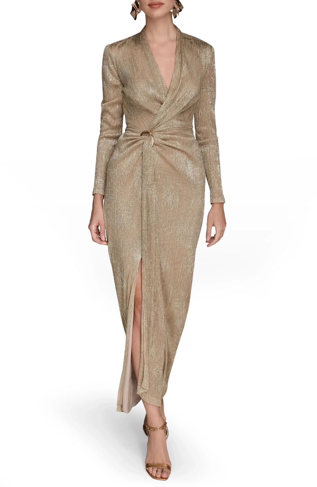 Glamorous Sheath Deep V Neck Long Sleeve Button Back Floor Length Evening Dress