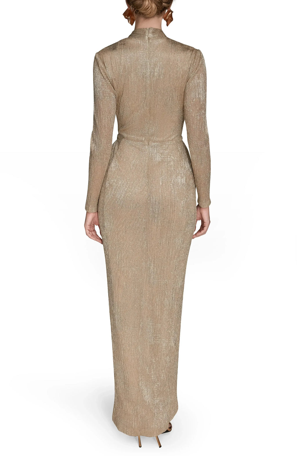 Glamorous Sheath Deep V Neck Long Sleeve Button Back Floor Length Evening Dress