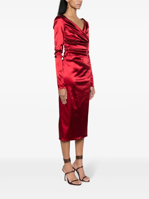 Glamorous Sheath Deep V Neck Long Sleeve Ruched Back Midi Floor Length Female Prom Dress