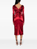 Glamorous Sheath Deep V Neck Long Sleeve Ruched Back Midi Floor Length Female Prom Dress