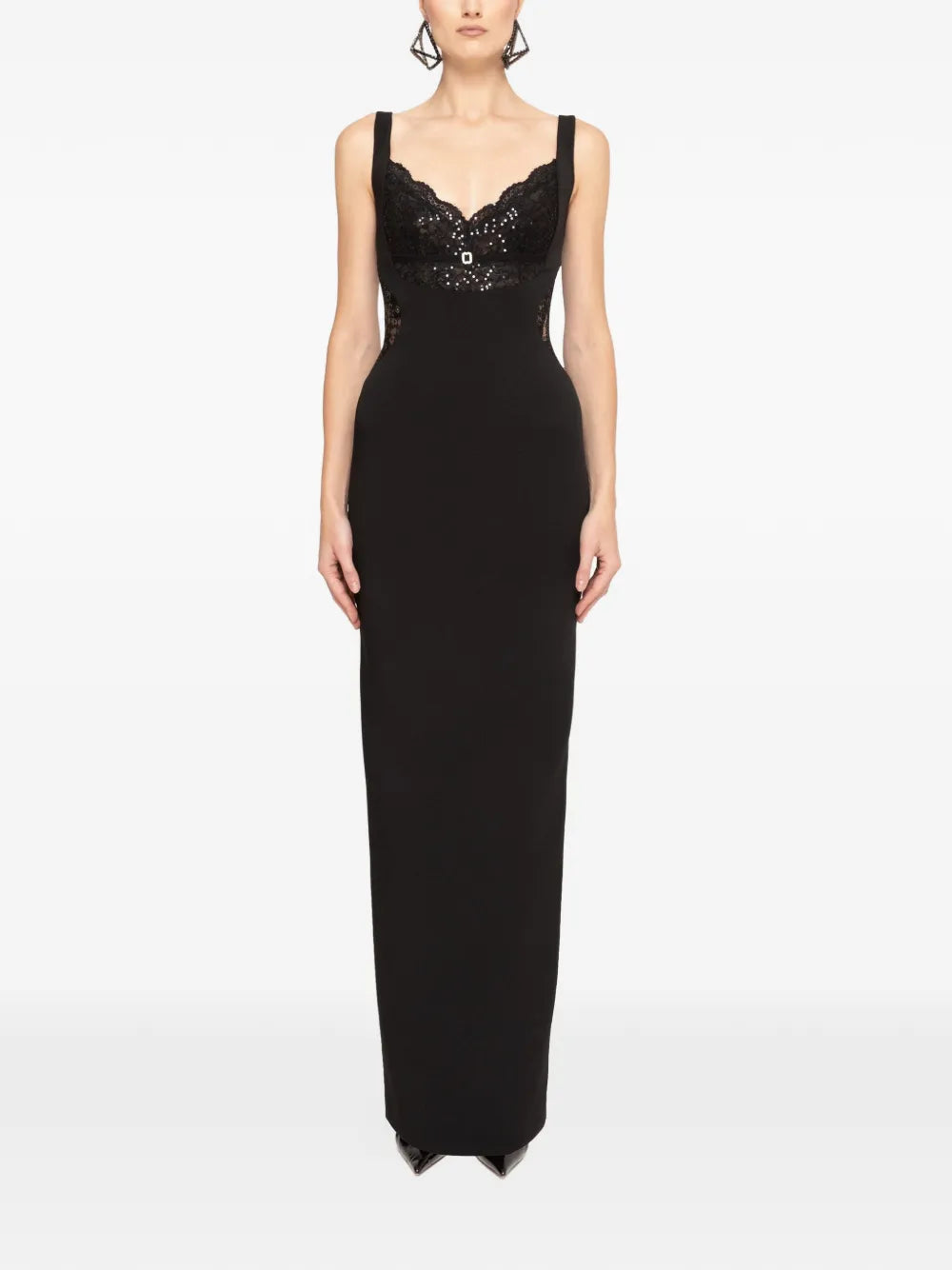 Glamorous Sheath Deep V Neck Sleeveless Cut Out Back Floor Length Prom Dress