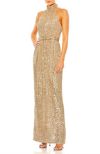 Glamorous Sheath Halter Neck Sleeveless Open Back Floor Length Evening Dress