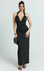 Glamorous Sheath Halter Neck Sleeveless Open Back Floor Length Plus Size Evening Dress