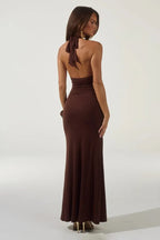 Glamorous Sheath Halter Neck Sleeveless Open Back Floor Length For Ladies Prom Dress