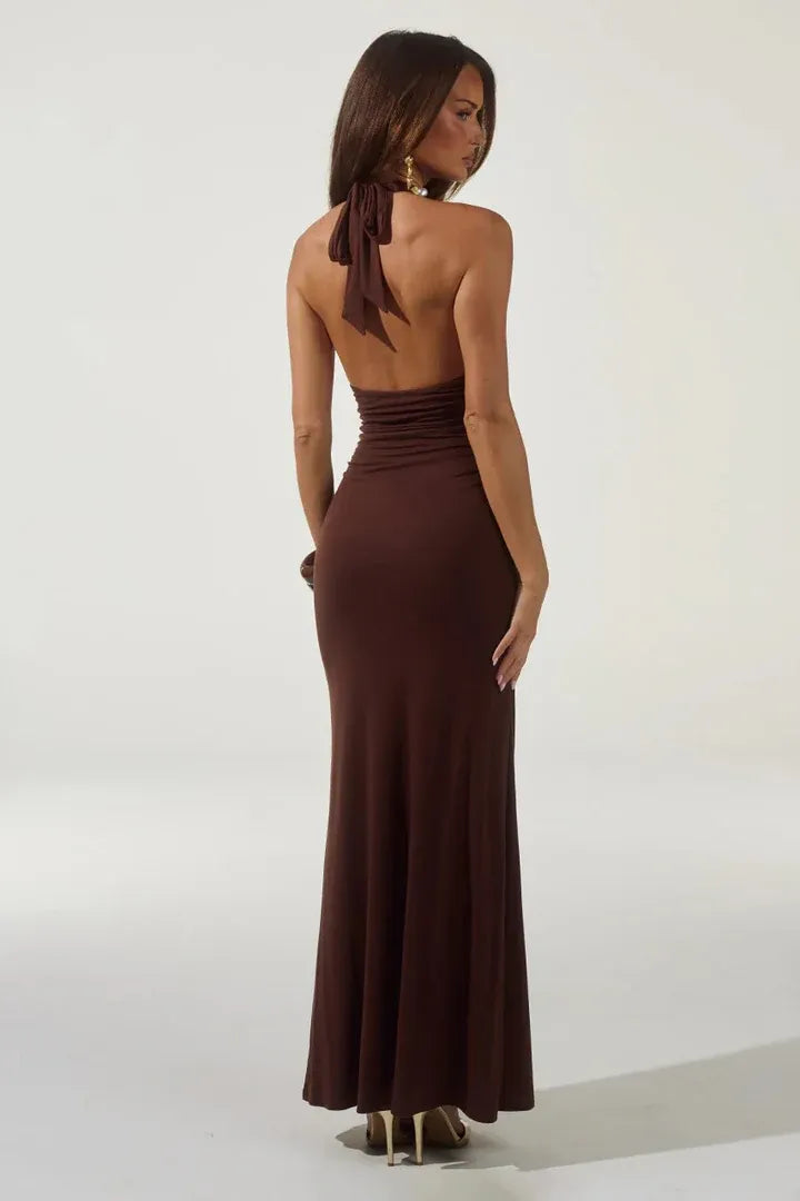 Glamorous Sheath Halter Neck Sleeveless Open Back Floor Length For Ladies Prom Dress
