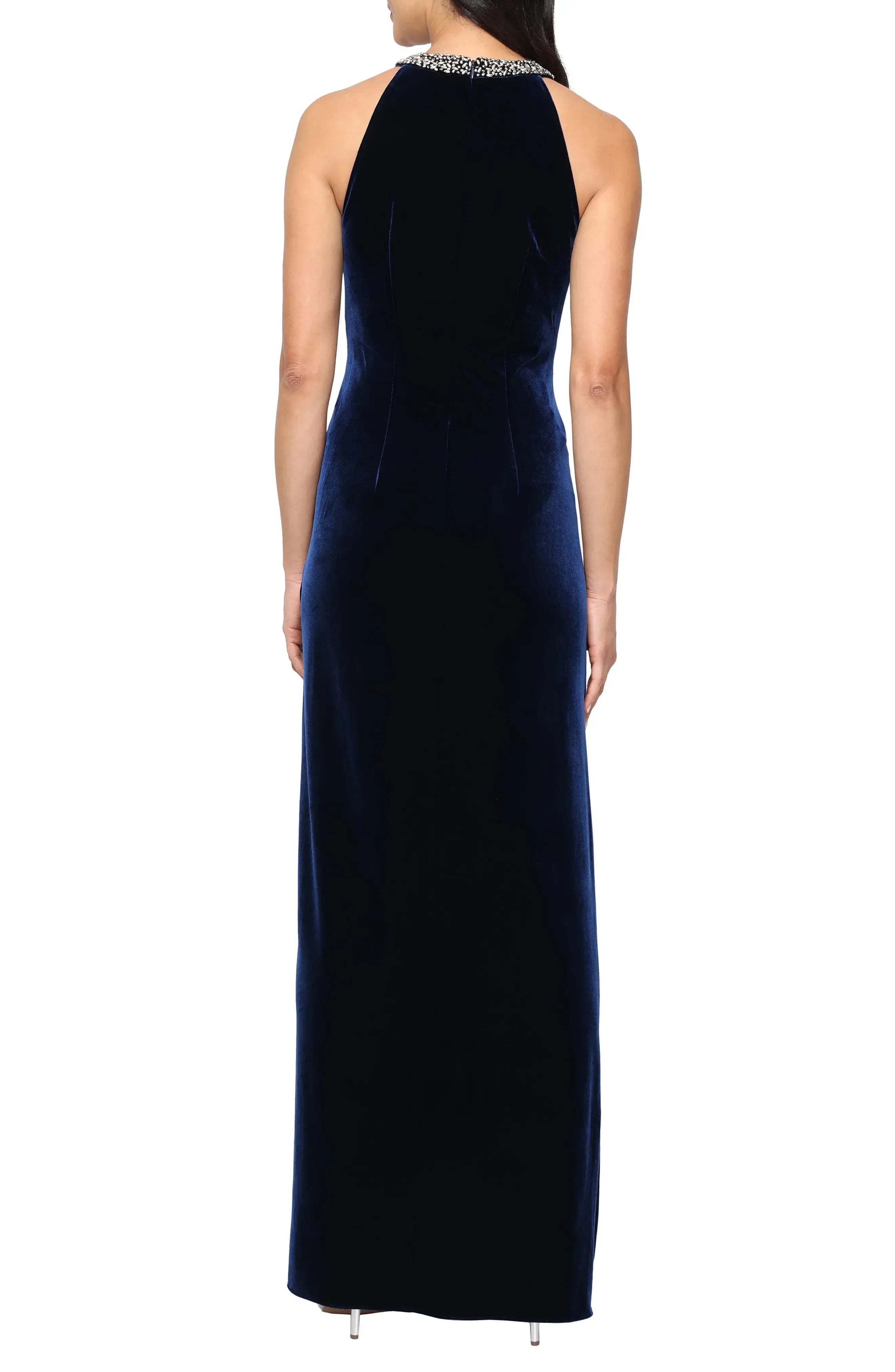 Glamorous Sheath Halter Neck Sleeveless Zipper Back Floor Length Evening Dress