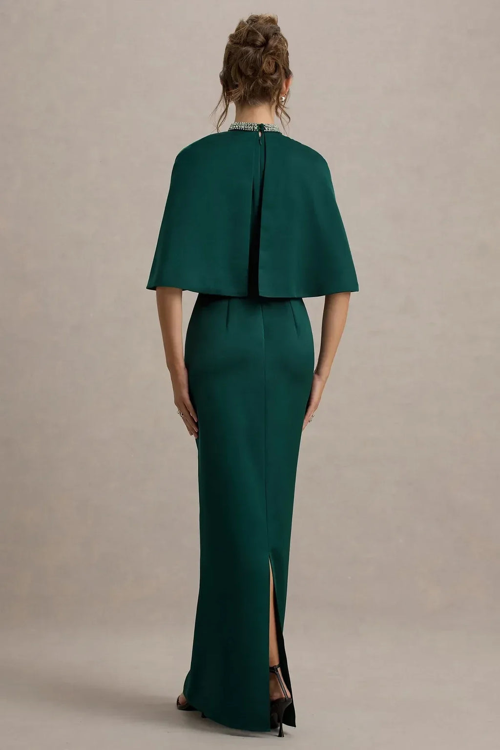 Glamorous Sheath Mock Neck Cape Sleeve Zipper Back Floor Length Evening Dress